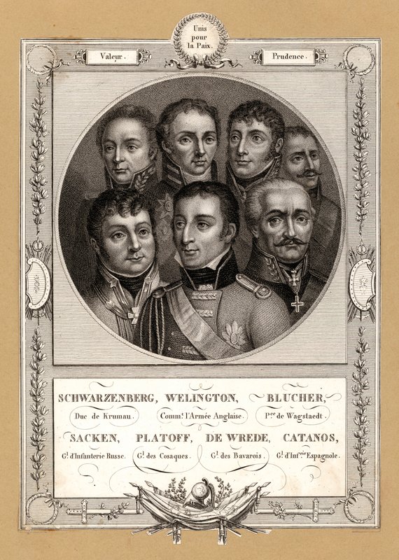 拿破仑战争中的联盟军事指挥官：Fabian Gottlieb von der Osten-Sacken，俄罗斯步兵将军；Matvei Platov，俄罗斯指挥顿河哥萨克的将军；Karl Philipp von Wrede，巴伐利亚将军；Francisco Javier Castanos，西班牙人。 作者 法语学校