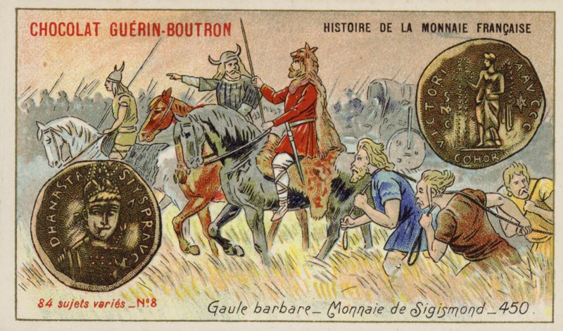 Coins of Sigismond, Barbarian Gaul, 450 (chromolitho) 作者 法语学校