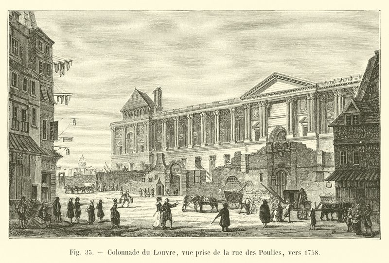 Colonnade du Louvre，1758年左右从Rue des Poulies拍摄的景色 作者 法语学校