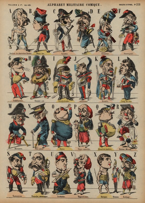 Comic military alphabet (coloured engraving) 作者 法语学校