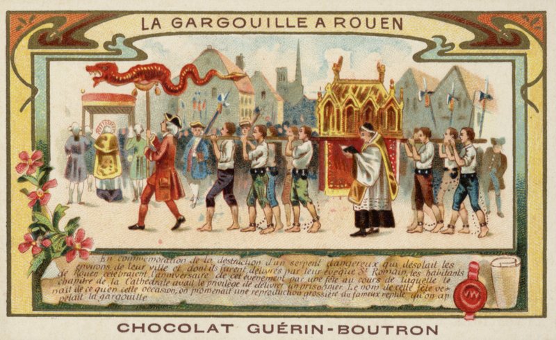 Commemorating the deliverance of Rouen from the Gargouille by St Romanus (chromolitho) 作者 法语学校