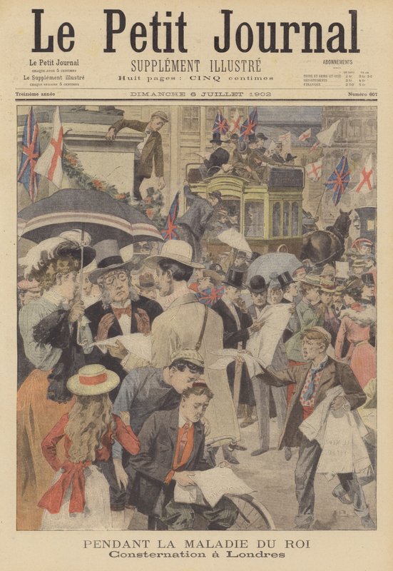 伦敦民众对国王爱德华七世病重的担忧（彩色石版画） 作者 法语学校
