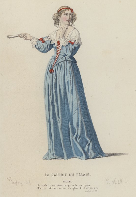 Corneille, La Galerie Du Palais, Act II, Sc IX (coloured engraving) 作者 法语学校