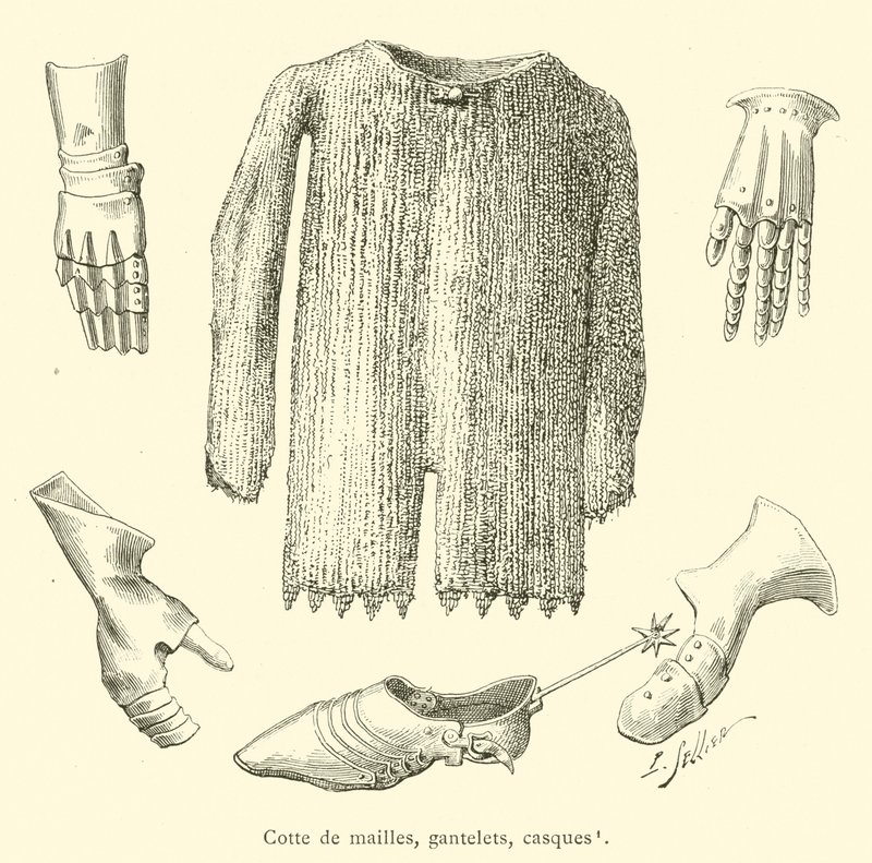 Cotte de mailles, gantelets, casques (engraving) 作者 法语学校