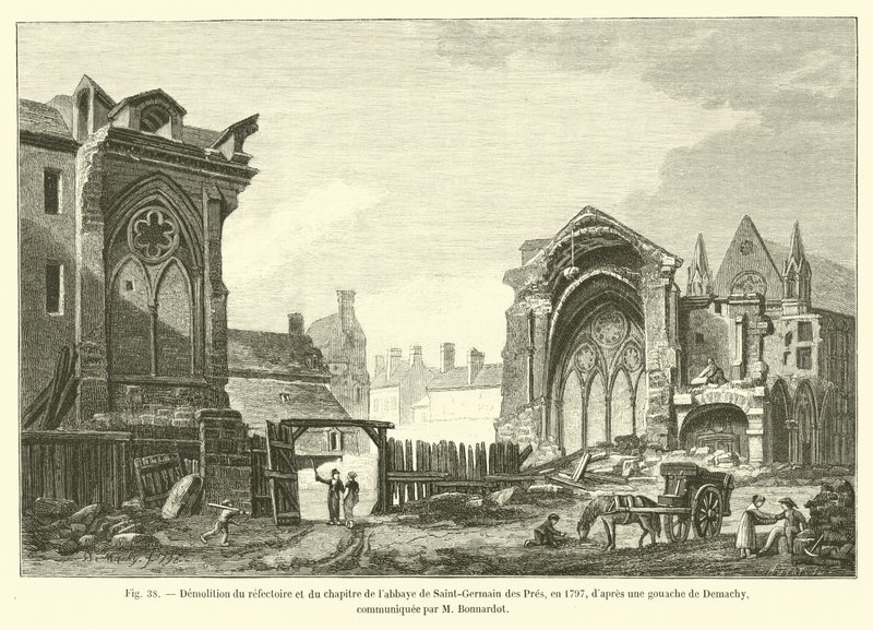 1797年，在Demachy的水粉画之后拆除了St. Germain des Pres的食堂和小教堂，由M. Bonnardot传达 作者 法语学校