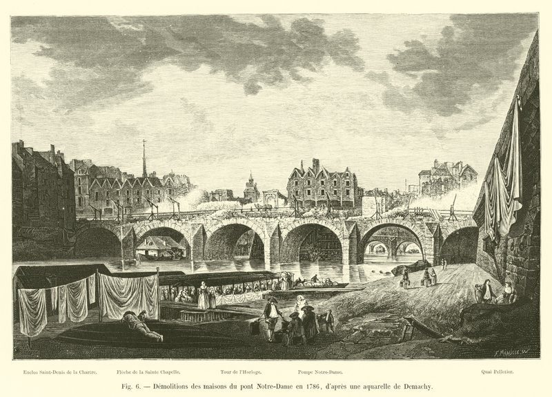 在1786年拆除Notre-Dame桥的房屋，dapres是Demachy的水彩画 作者 法语学校