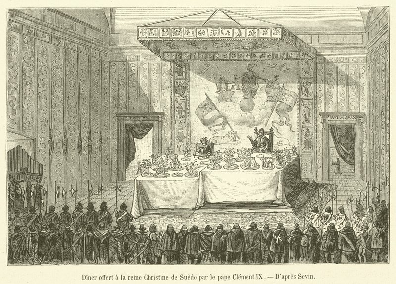 教皇克莱门特九世为瑞典女王克里斯蒂娜提供的晚餐（版画） 作者 法语学校