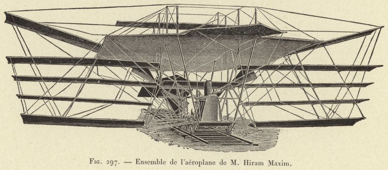 马克西姆（Hiram Maxim）的飞机套装（雕刻）。 作者 法语学校