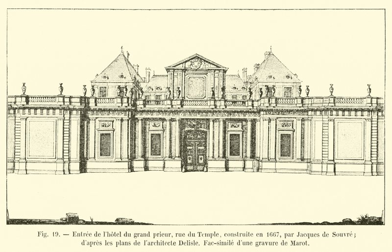 进入Grand Prior酒店，rue du Temple，由Jacques de Souvre于1667年建造;从建筑师Delisle的计划，Marot雕刻的Fac-simile 作者 法语学校