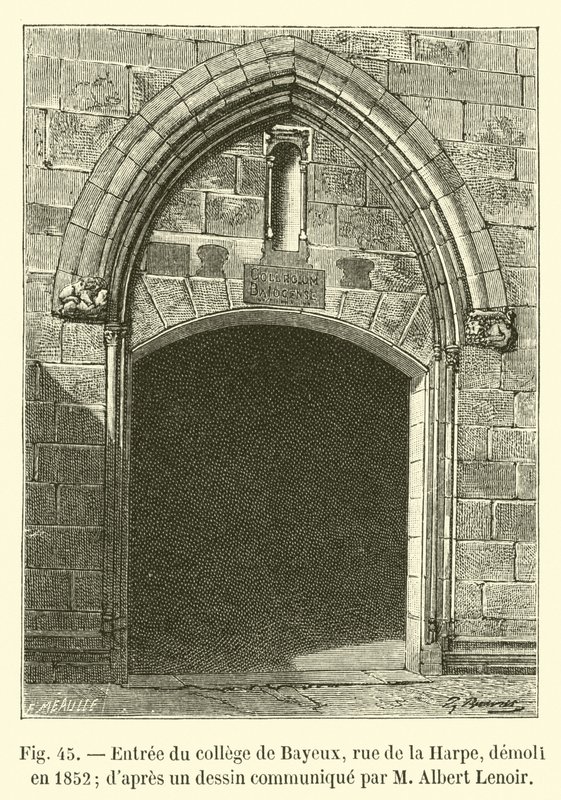 1852年拆除了巴耶克斯学院（rue de la Harpe）的入口; dapres由Albert Lenoir传达的画作 作者 法语学校