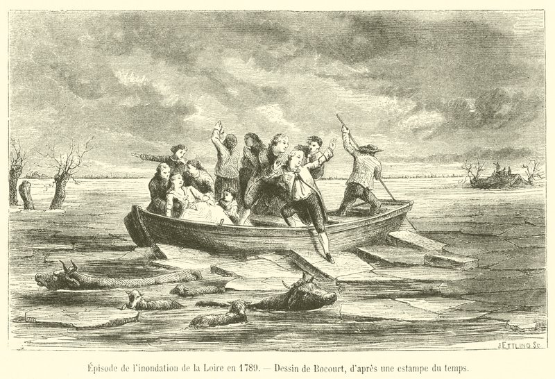 1789 年卢瓦尔河大洪水的情节（版画） 作者 法语学校