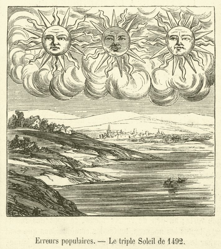 流行的错误，1492 年的三重太阳（雕刻） 作者 法语学校