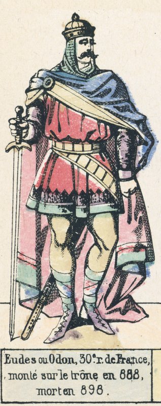 Eudes ou Odon, 30e roi de France, monte sur le trone en 888, mort en 898 (coloured engraving) 作者 法语学校