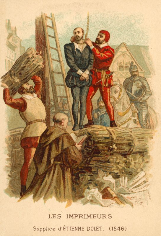 法国学者，翻译和印刷者埃蒂安·多莱特（Etienne Dolet）的死刑，1546年，巴黎 作者 法语学校