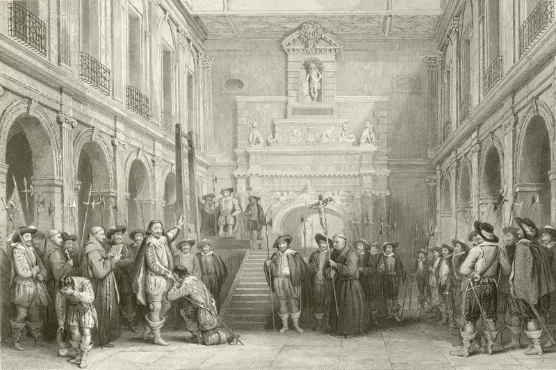 1632年10月30日在图卢兹的Hotel de Ville法院执行Montmorenci 作者 法语学校