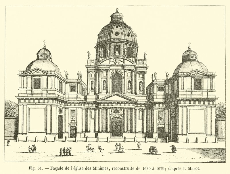 Minimes教堂的正面，重建于1630年至1679年; dapres I Marot 作者 法语学校