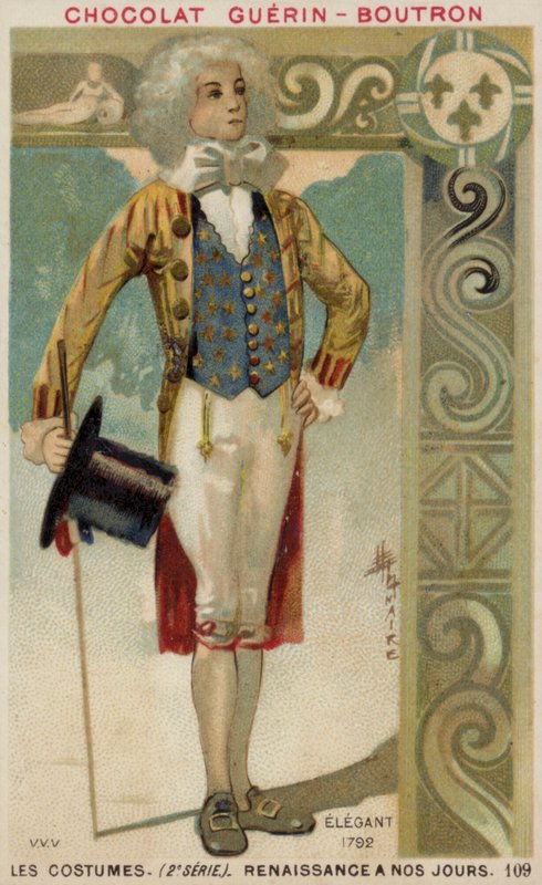 穿着时髦的男士，1792年 作者 法语学校