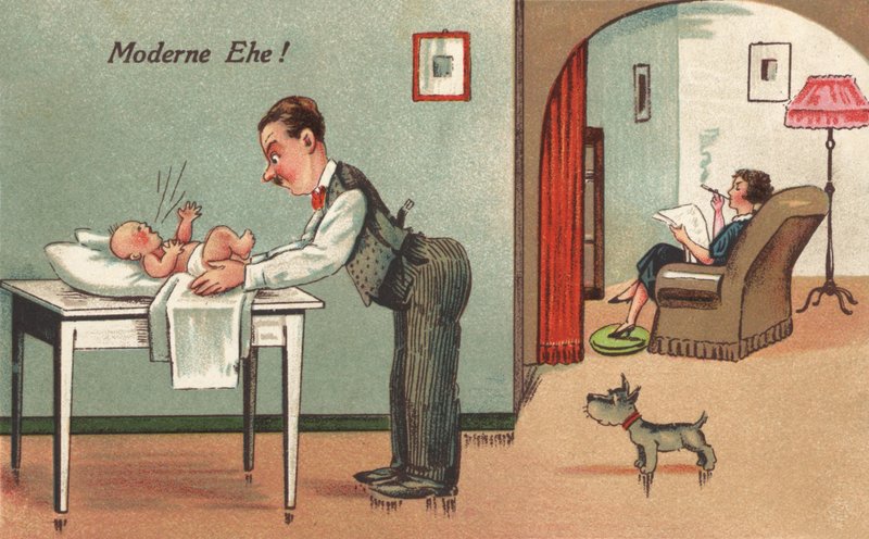 Father changing a baby (colour litho) 作者 法语学校