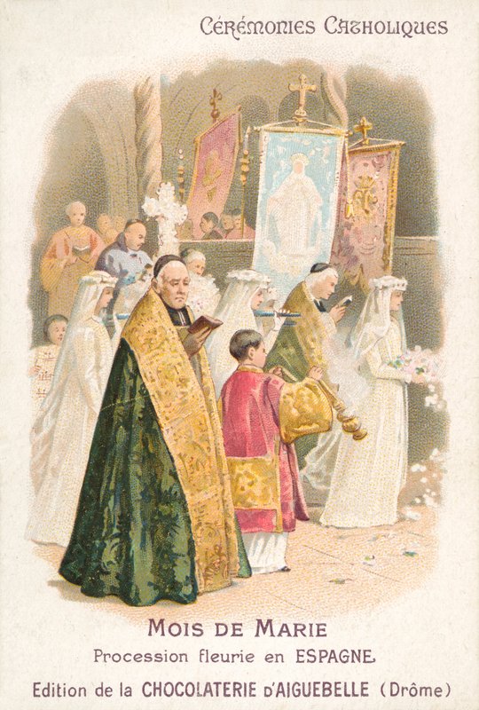 Floral procession in honour of the Virgin Mary in the month of May, Spain (chromolitho) 作者 法语学校