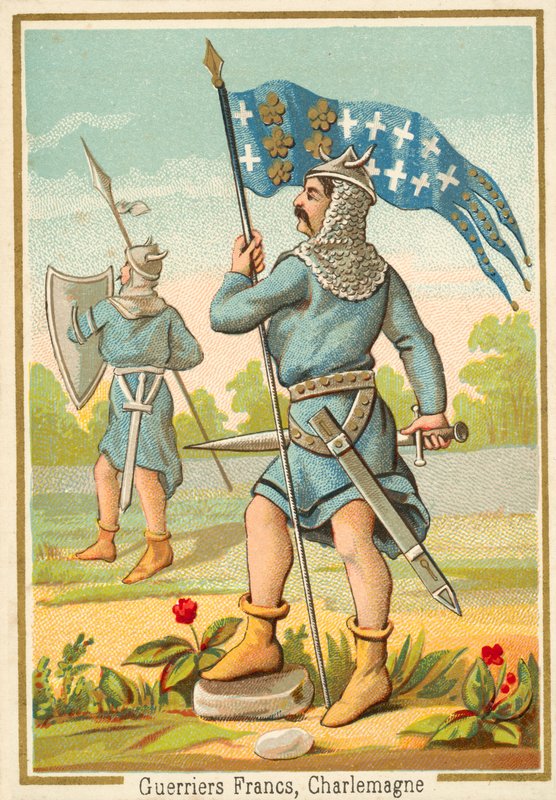 Frankish warriors of the time of Charlemagne (chromolitho) 作者 法语学校