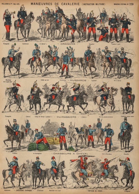French Army cavalry manoeuvres (coloured engraving) 作者 法语学校