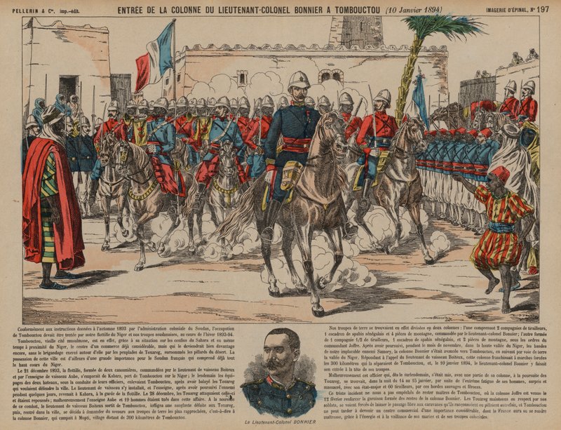 French troops commanded by Lieutenant-Colonel Eugene Bonnier entering Timbuktu 作者 法语学校