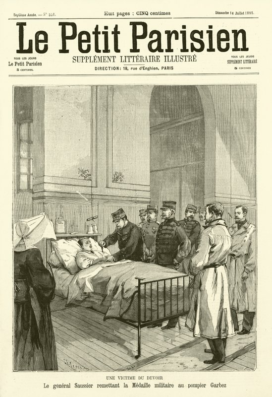 General Saussier awarding the French Military Medal to a fireman named Garbez, injured in the line of duty (engraving) 作者 法语学校