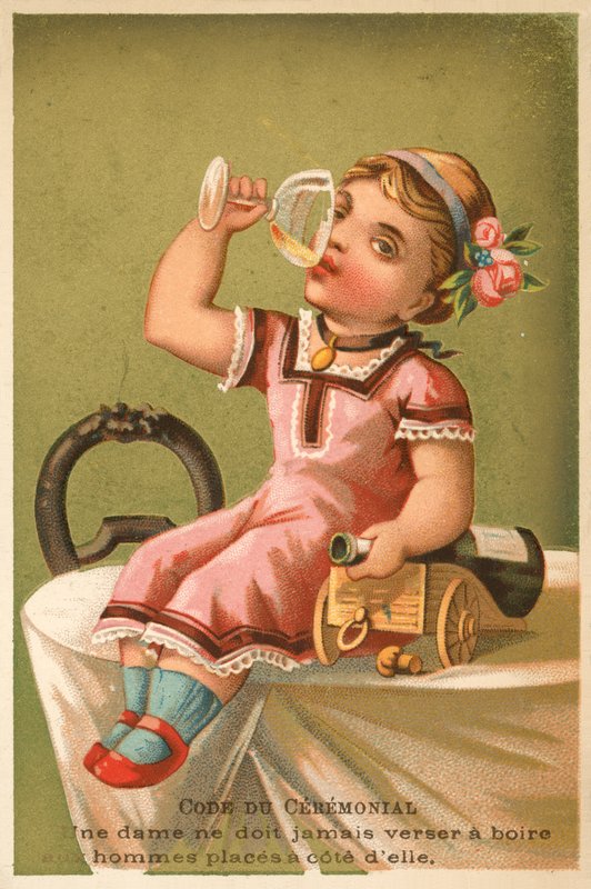 Girl drinking champagne (chromolitho) 作者 法语学校
