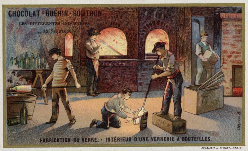Glass manufacturing. Interior of a bottle-making plant (chromolitho) 作者 法语学校