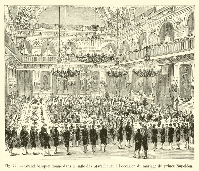 在拿破仑王子结婚之际，盛大的宴会在Salle des Marechaux举行 作者 法语学校
