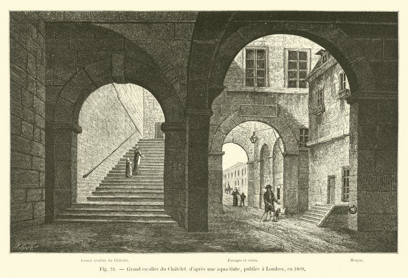 Chatelet的大楼梯，在1809年在伦敦出版的浅色调之后 作者 法语学校