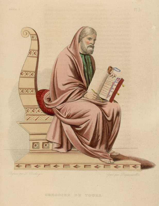Gregoire de Tours（彩色雕刻）。 作者 法语学校