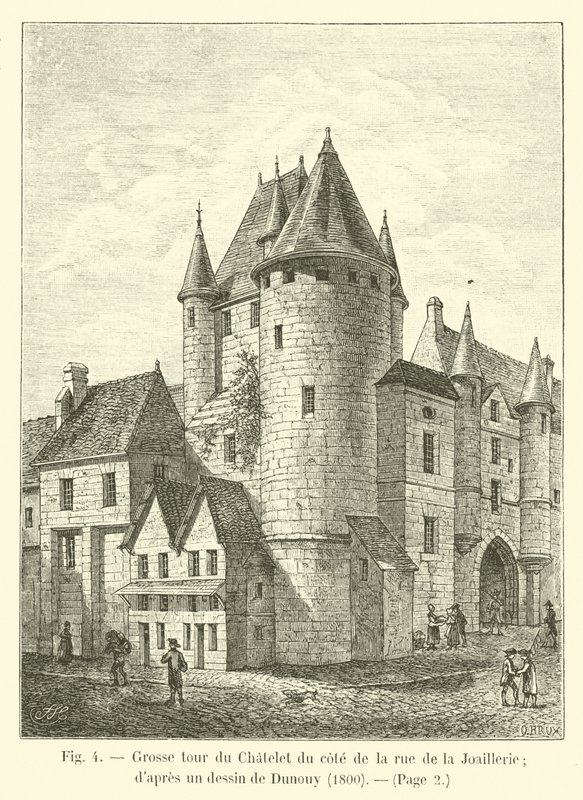 位于rue de la Joaillerie一侧的大Chatelet塔; dapres是一幅1800年的Dunouy画 作者 法语学校