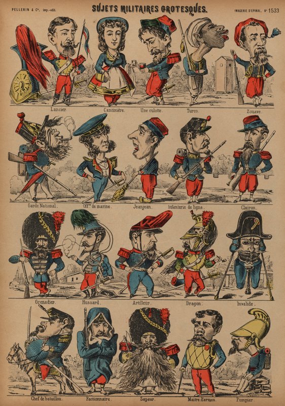 Grotesque military caricatures (coloured engraving) 作者 法语学校