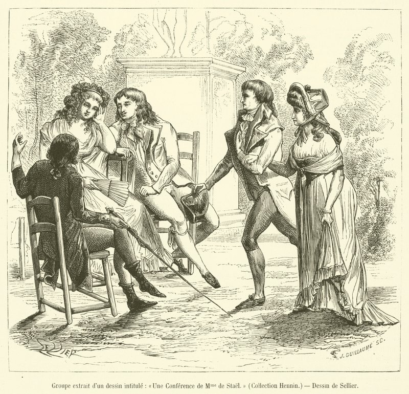 从题为 Une Conference de Madame de Stael, Hennin Collection 的图画中提取的组（版画） 作者 法语学校