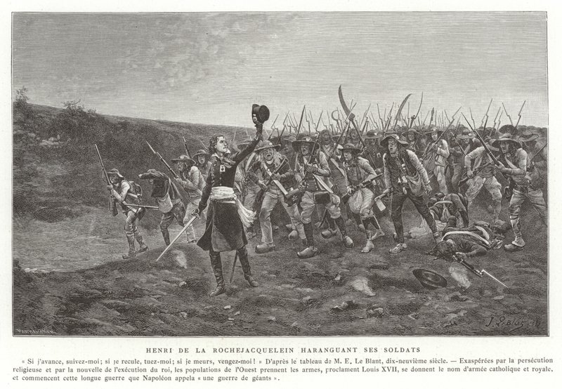 Henri de la Rochejaquelin haranguing他的士兵，Vendee Revolt，法国 作者 法语学校