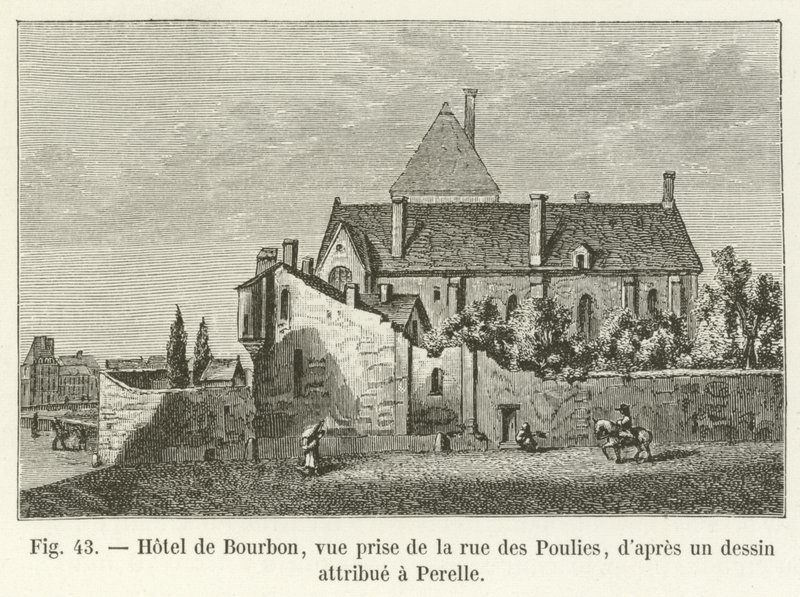 波旁酒店（Hotel de Bourbon），取自rue des Poulies，来自Perelle的画作 作者 法语学校