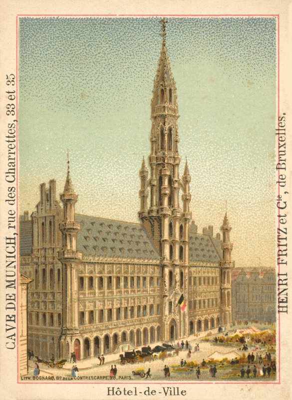 Hotel de Ville, Grand Place, 布鲁塞尔 (chromolitho) 作者 法语学校