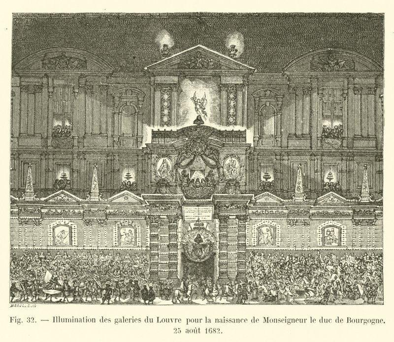 1682年8月25日勃艮第公爵Monseigneur诞生时，卢浮宫画廊的照明 作者 法语学校