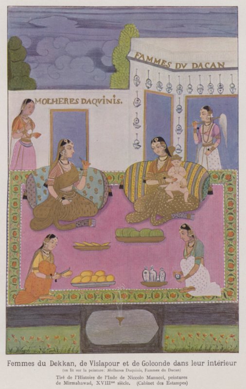 建筑物内的德干印度妇女（彩色石版画） 作者 法语学校