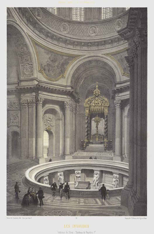 Interior of the dome and tomb of Napoleon I, Les Invalides, Paris (colour litho) 作者 法语学校