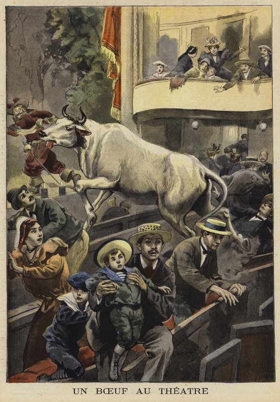 1897年法国Villefranche-de-Lauragais的一头公牛表演中断 作者 法语学校