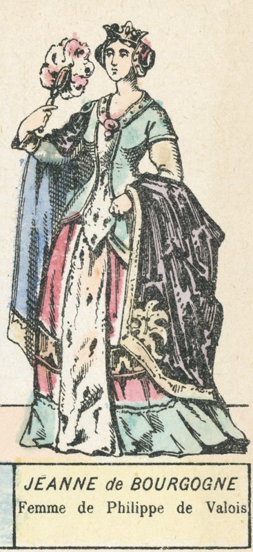 Jeanne de Bourgogne，Philippe de Valois 的妻子（彩色版画） 作者 法语学校