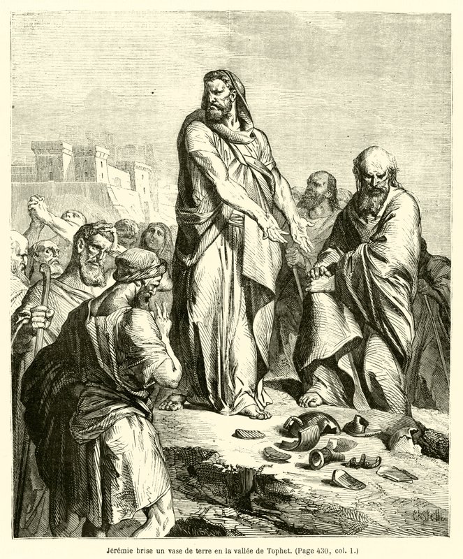 Jeremie brise un vase de terre en la vallee de Tophet (engraving) 作者 法语学校