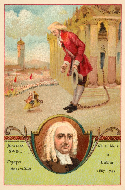 Jonathan Swift, Irish author, and a scene from his novel Gulliver