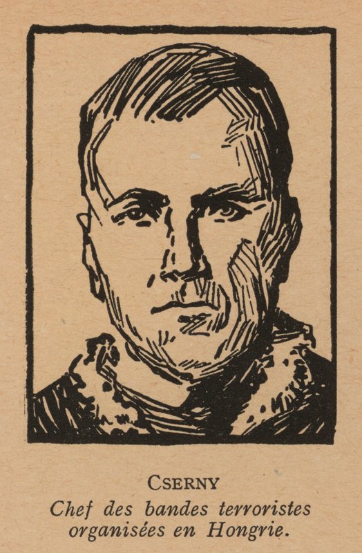 Jozsef Cserny，匈牙利共产主义革命家，1919 年在匈牙利苏维埃共和国统治下实施红色恐怖的列宁少年团团长（石版）。 作者 法语学校