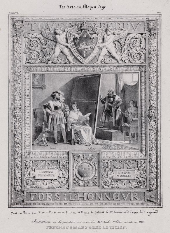 法国国王弗朗西斯一世在意大利画家提香的画像前摆姿势 作者 法语学校