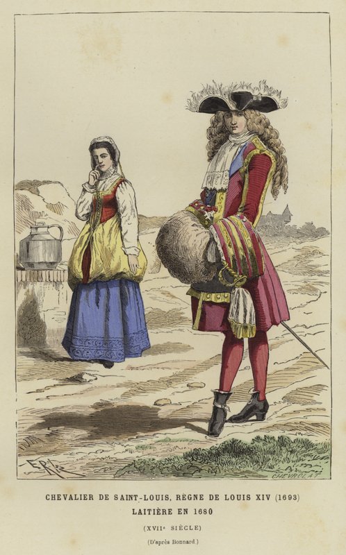 1693年路易十四统治的圣路易斯骑士和1680年的挤奶女工 作者 法语学校
