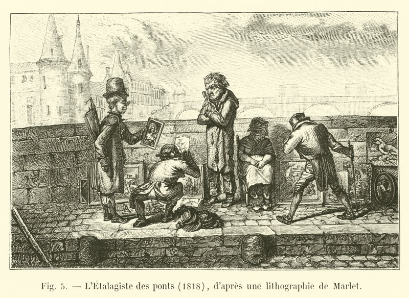 建于1818年的桥梁建筑师，经过Marlet的平版印刷术 作者 法语学校