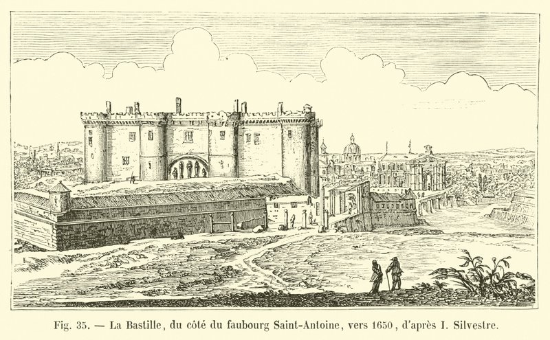 巴士底狱位于Faubourg Saint-Antoine一侧，大约1650年，来自I Silvestre 作者 法语学校